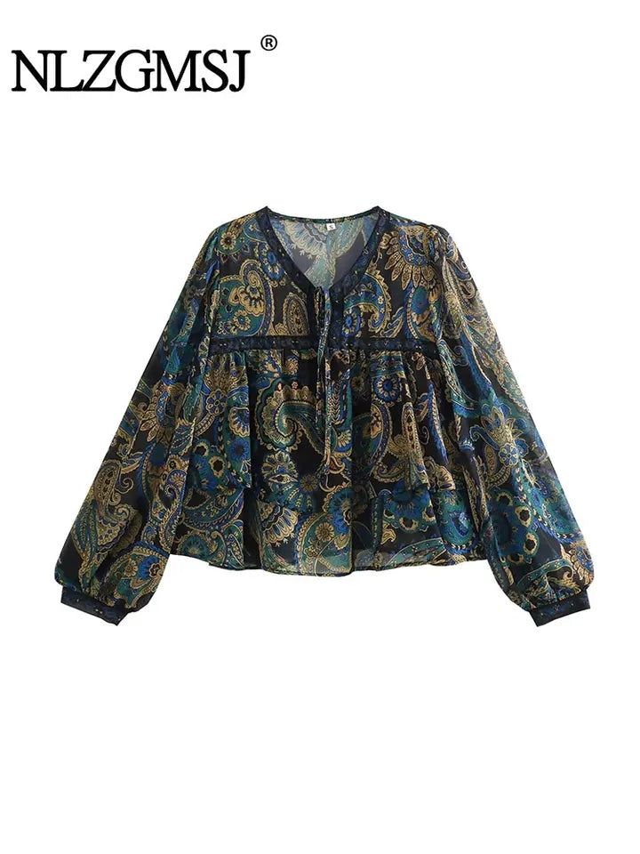 Print Ruffle Blouse