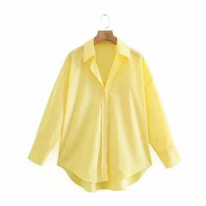 New Simply Candy Color Single Breasted Poplin Shirts Office Lady Long Sleeve Blouse Chemise Tops