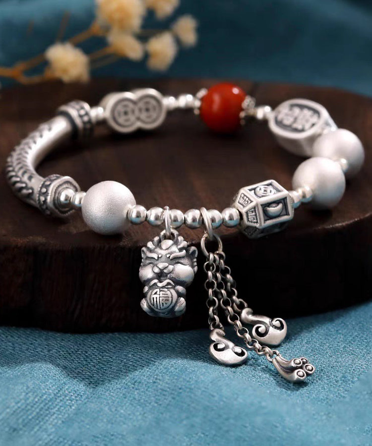 Silk Sterling Silver Agate Tassel Charm Bracelet