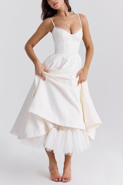 Suspender V-neck Sleeveless Tutu Maxi Dress