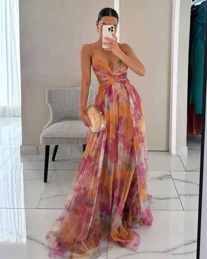 Everly - Printed Lace-up Maxi Dress