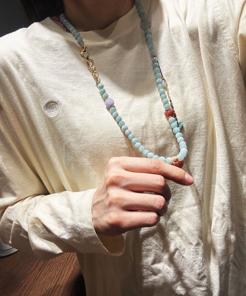 Cyan Jade Turquoise Agate Beading Tassel Sweater Lariat Necklace