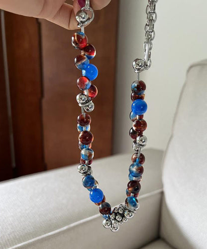 Multicolor Stainless Steel Acrylic Beading Gratuated Bead Necklace