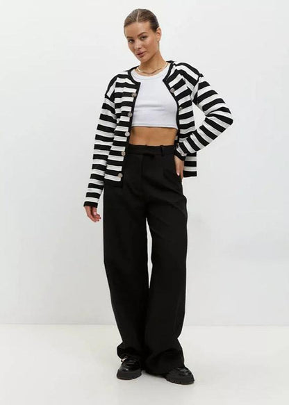 Stripe Button-up Knit Cardigan
