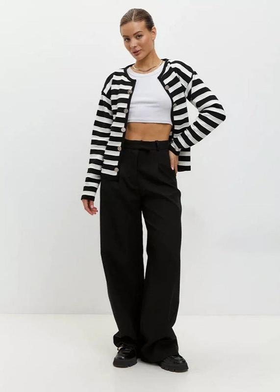 Stripe Button-up Knit Cardigan