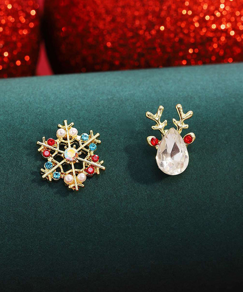 Multicolor Sterling Silver Overgild Asymmetric Crystal Snowflake Pronghorn Stud Earrings