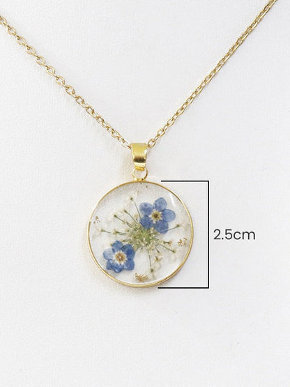 Real Dried Forget-me-not Flower Pendant Necklace