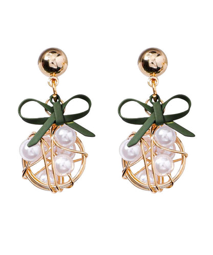 White Alloy Pearl Bow Drop Earrings