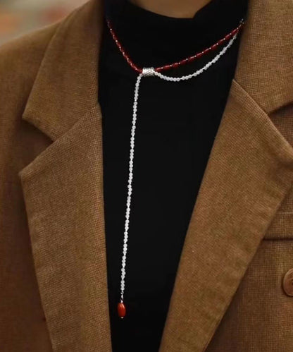 Colorblock Agate Beading Bilayer Sweater Necklace