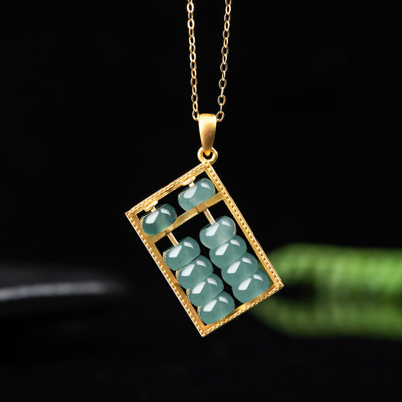 Buddha Stones Natural Jade Abacus Pattern Abundance Titanium Steel Chain Necklace Pendant