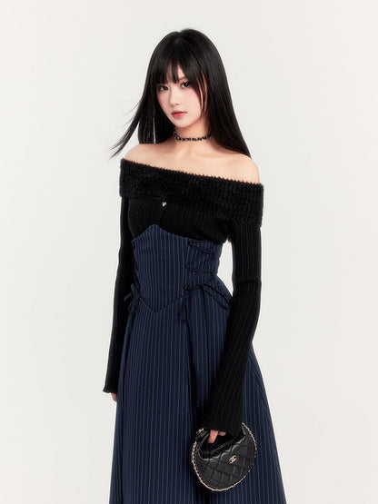 Corset Waist Pinstripe Dress