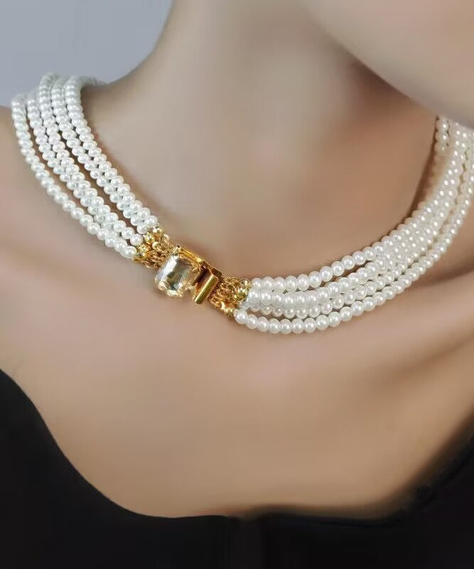 White Alloy Multi Layer Pearl Princess Necklace