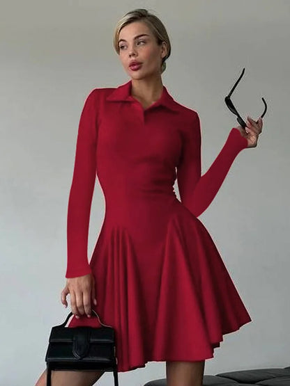 Lapel Autumn Mini Dress Female High Waist Slim Patchwork Skinny Party Dress ’s Bodycon Dress