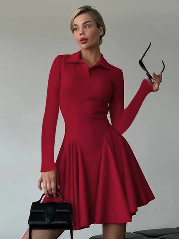 Lapel Autumn Mini Dress Female High Waist Slim Patchwork Skinny Party Dress ’s Bodycon Dress