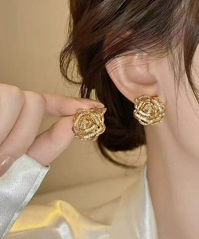 Art Gold Copper Overgild Hollow Out Stud Earrings