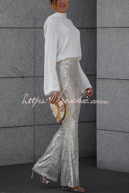 Secret of Elegance Satin Back Chain Cowl Neck Draped Blouse(shipped Within 24 Hours)
