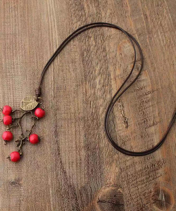 Red Hand Knitting Red Apple Vine Pendant Necklace