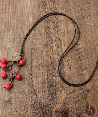 Red Hand Knitting Red Apple Vine Pendant Necklace
