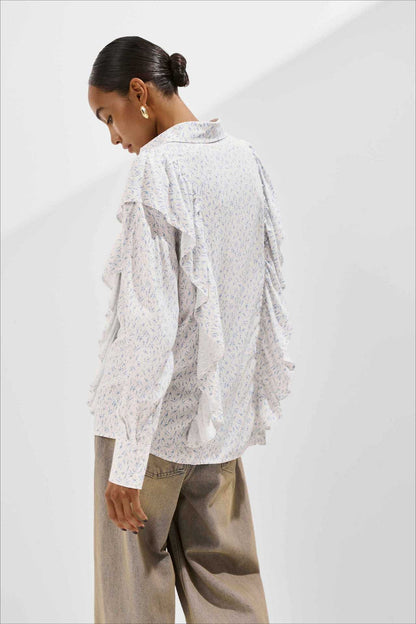Loose Ruffled Printed Blouse