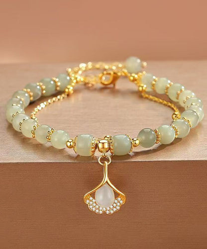 Retro Green Sterling Silver Overgild Zircon Jade Charm Bracelet