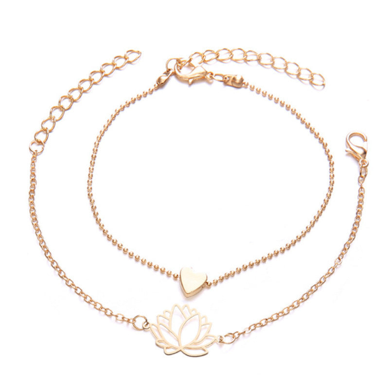 Buddha Stones 2pcs Lotus Flower Love Heart Enlightenment Bracelet