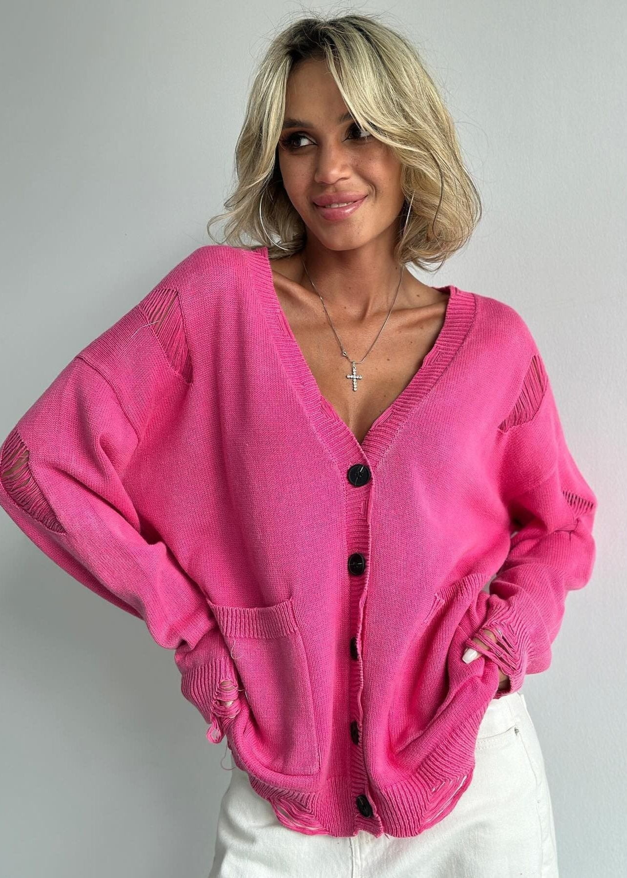 Distressed Washed Woolen Cardigan