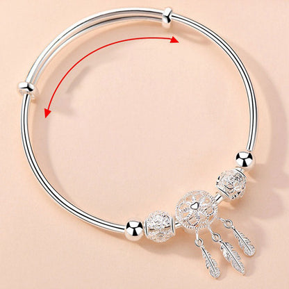 Buddha Stones Tibetan White Copper Blessing Dream Catcher Charm Bracelet