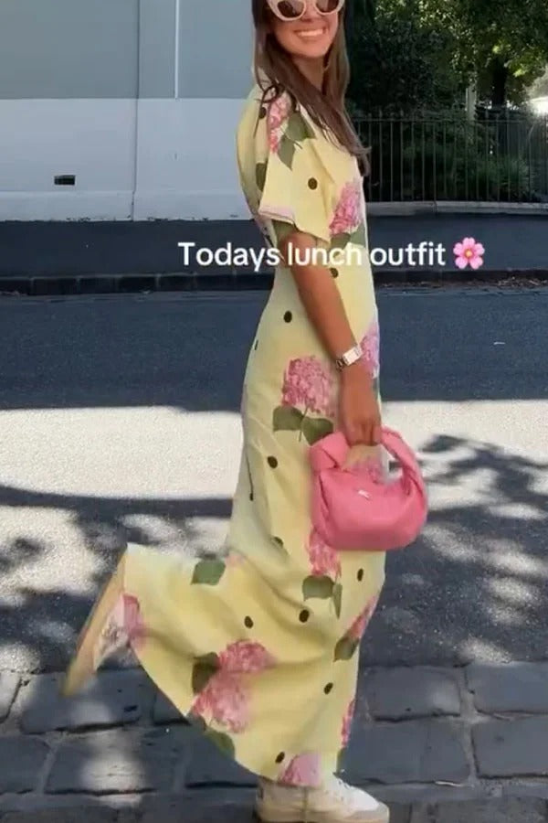 Jasmine Linen Blend Polka Dot Wide Sleeve Shirt Maxi Dress