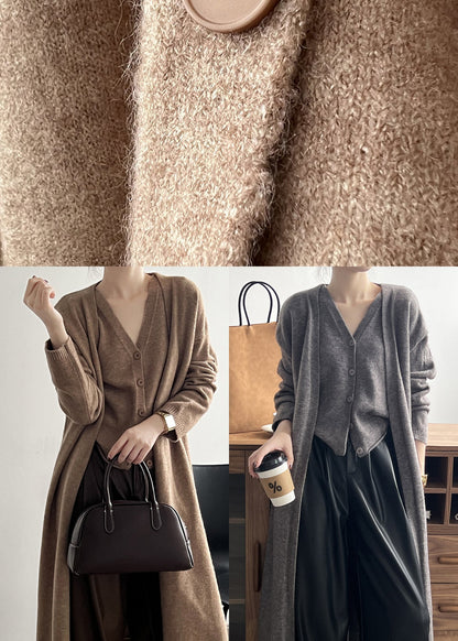 Grey Button Knit Two Pieces Set V Neck Tank and Cardigan Fall Af1061