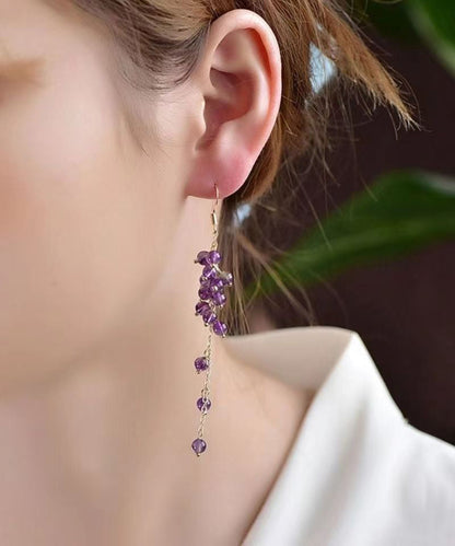 Style Purple Crystal Tassel 14k Gold Drop Earrings