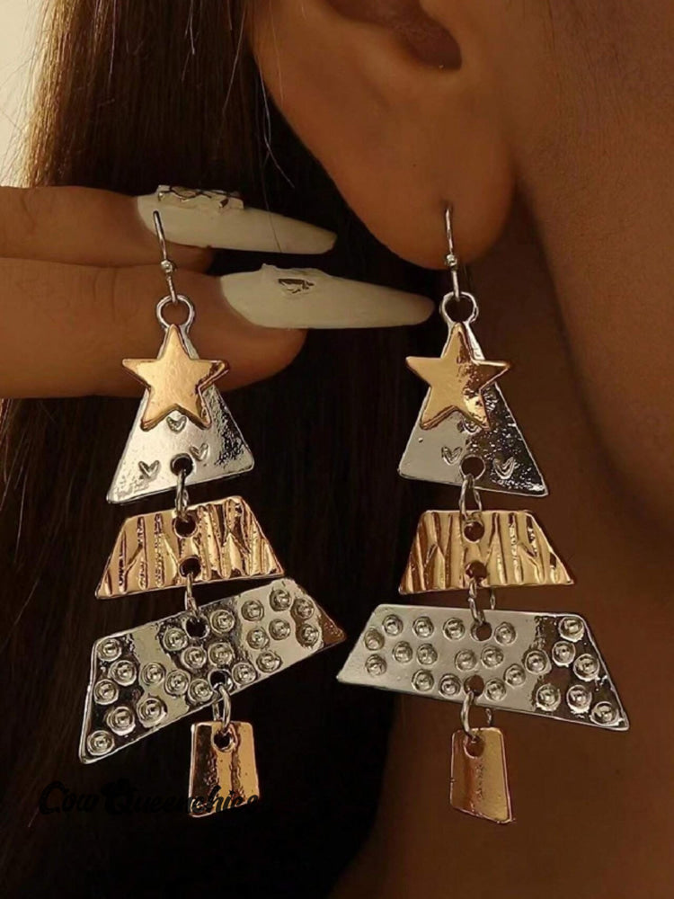 Party Carnival Metal Christmas Tree Long Earrings