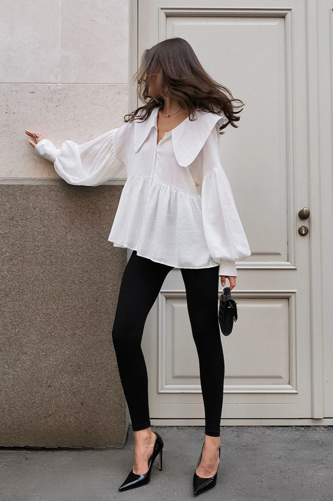 Baby Collar Pleated Puff Sleeve Blouse