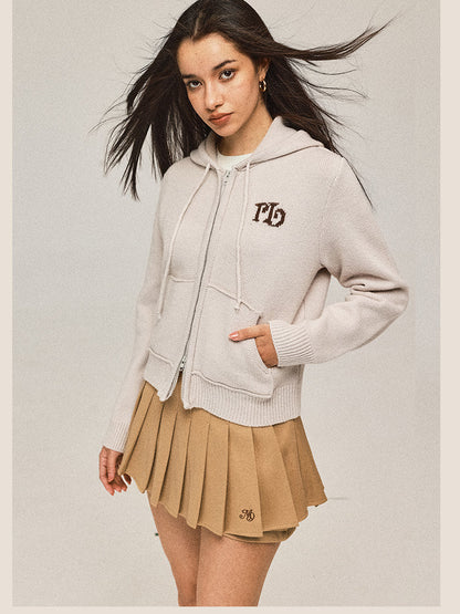 Short Hooded Knit Cardigan