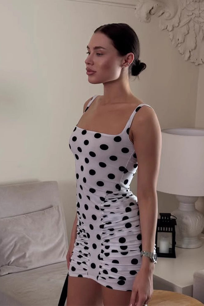 Polka Dot Ruched Bodycon Mini Dress