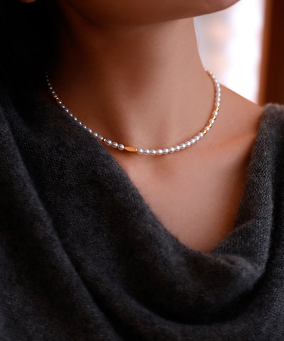 Fine Xiaomi Beads Pearl Gold Plated Pure Adjustable Silver Pendant Necklace