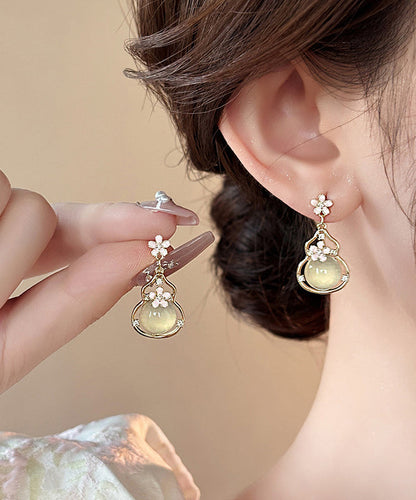 Gold Copper Alloy Gourd Drop Earrings
