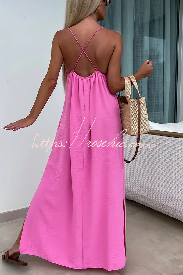 Color Resort Style Spaghetti Strap Backless Maxi Dress