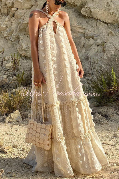 Sweet by the Sea Flower Decor Halter Maxi Dress