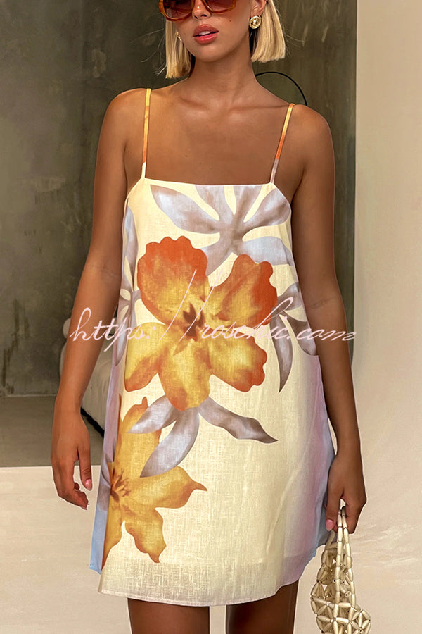 Summer Surprise Linen Blend Print Slip H-line Mini Dress
