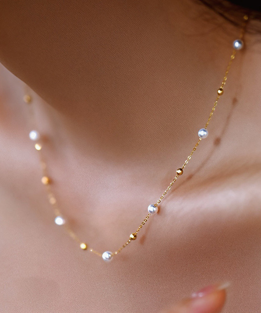 Fine White Circle Gypsophila Pearl14k Gold Choker
