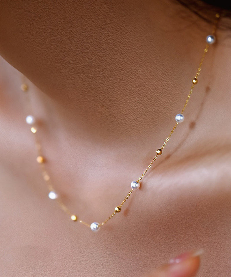 Fine White Circle Gypsophila Pearl14k Gold Choker