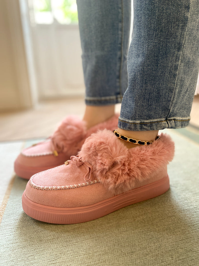 En Bloom | Pink Faux-fur Anklet Yana Moccasin