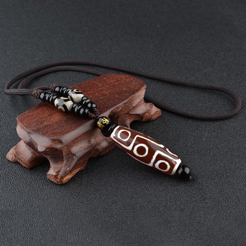Buddha Stones Nine-eye Dzi Bead Wealth Protection Necklace