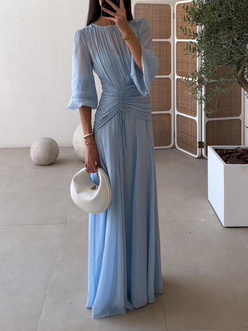 High Neck Balloon Sleeve Maxi Dress