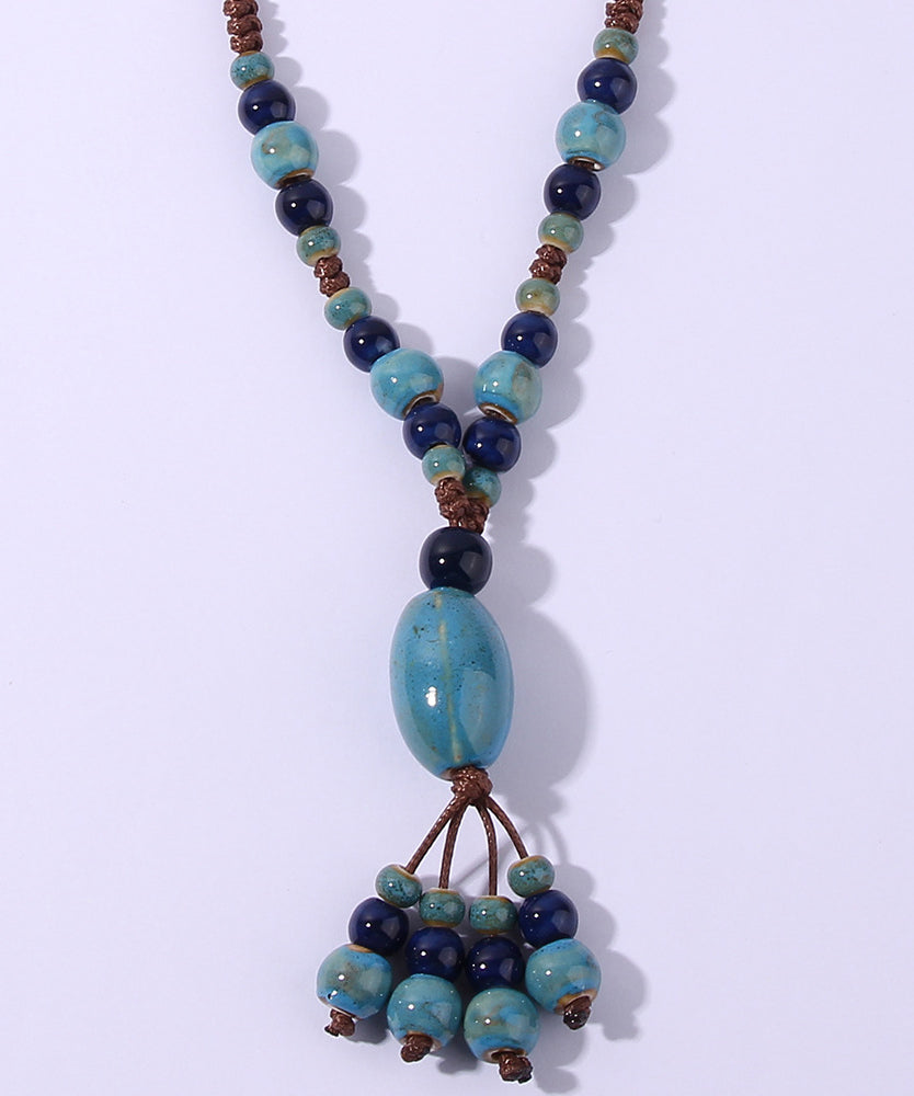 Light Green Ceramics Adjustable Sweater Pendant Necklace