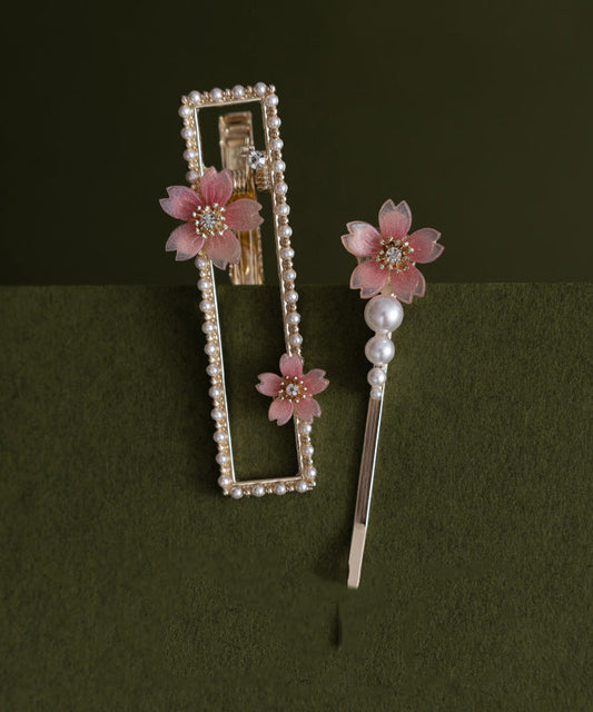 Chinese Style Alloy Zircon Pearl Resin Hairpin Two-piece Set