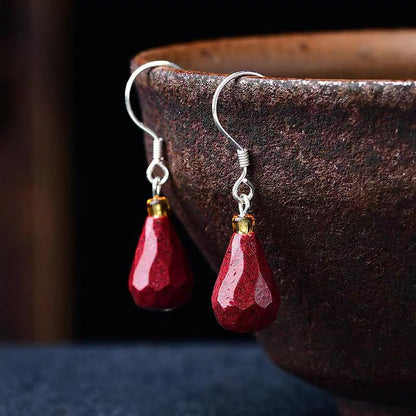 Mulberry Sterling Silver Cinnabar Water Drop Drop Earrings