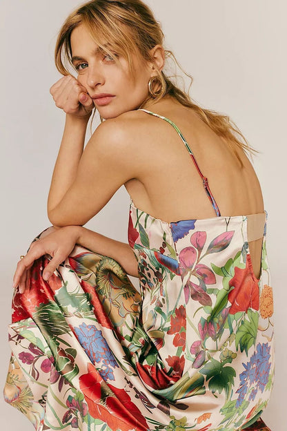 Print High-waist A-line Maxi Dress