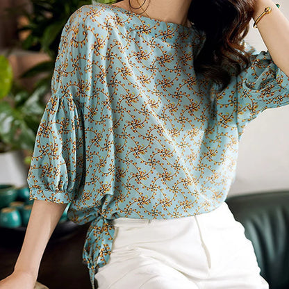 ’s Spring Summer Style Chiffon Blouses Shirt ’s Half Sleeve Printed O-neck Tops Sp224