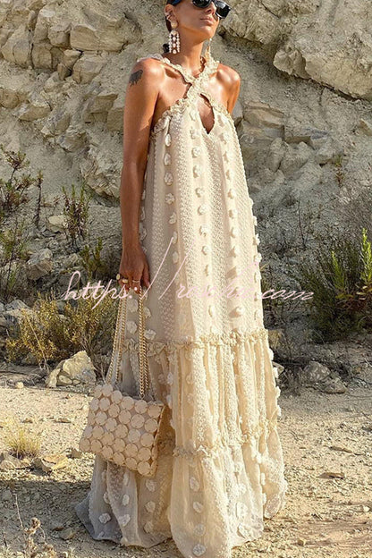 Sweet by the Sea Flower Decor Halter Maxi Dress